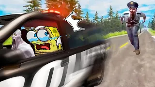 Spongebob and The Shy Guy Escape From The Shy Guy Police !! Epic High Speed Jumps 🚓 BeamNG Drive Car