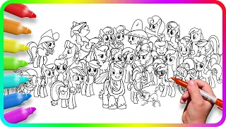BIG Coloring Pages MY LITTLE PONY Applejack Family. How to draw My Little Pony. Easy Drawing