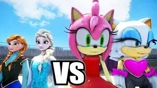 ELSA AND ANNA VS AMY ROSE AND ROUGE THE BAT EPIC BATTLE