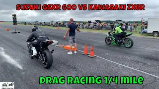 Suzuki GSXR 600 vs Kawasaki ZX6R - motorcycles drag racing 1/4 mile 🏍🚦 - 4K UHD