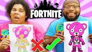 FORTNITE 3 GLITTER GLUE ART CHALLENGE! DAD VS MOM EDITION