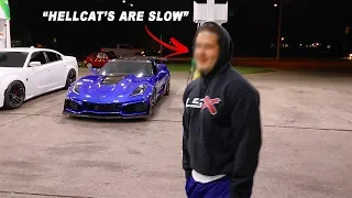 COCKY CORVETTE ZR1 OWNER CALLED OUT THE HELLCAT! *WE RACED*