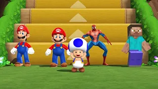 Mario Party 9 Minigames - Luigi Vs Mario Vs Spider Man Vs Steve (Master Difficulty)