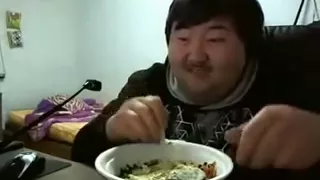 Korean Guy Enjoying His Food Laughing!