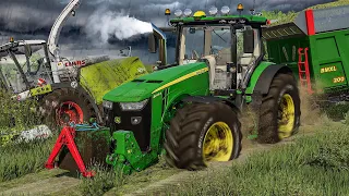 JD 8245R tractor powerfull stuck in mud during maize silage in rain | Farming Simulator 22