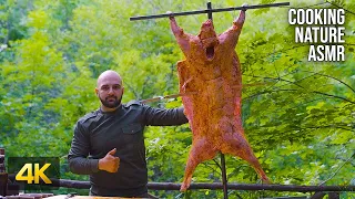 WHOLE LAMB on an OPEN FIRE! Cooking in the Forest [4K, ASMR, NATURE]