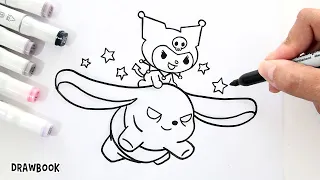 Draw and Color KUROMI Flying on BAKU! - Step-by-Step Tutorial