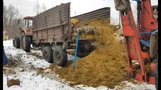 Новая транспортерная лента на РОУ-6 поломка-ремонт. Два трактора МТЗ-82.1 тягают навоз в поле