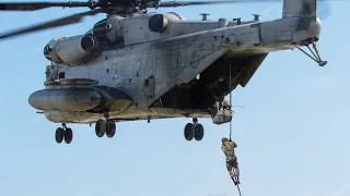 US Marines Intense Fast Roping Exercise from Giant CH-53