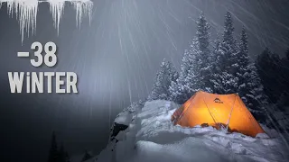Extreme Winter Camping in Alaska (-35C) Backcountry Hot Tent Camping - deep snow, no tent -35°C