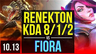 RENEKTON vs FIORA (TOP) | 6 early solo kills, KDA 8/1/2, Godlike | KR Diamond | v10.13