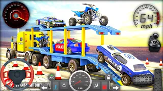 US Police Car and Bike Transporter Truck-Helicopter Multi Level Car Driver -AndroidGamePlay #3