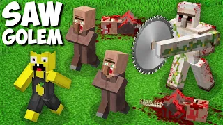 This CRAZY GOLEM with CIRCULAR SAW is KILLING ALL VILLAGERS in Minecraft ! SCARY SAW GOLEM !