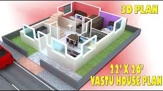 22x26 3D Interior Plan | 22x26 House Plan | 22x26 2bhk Plan | 22x26 Plot ka Naksha | 22x26 | Vastu