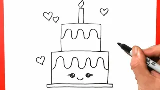 How to Draw a Cute Birthday Cake | Easy Step by Step Drawing