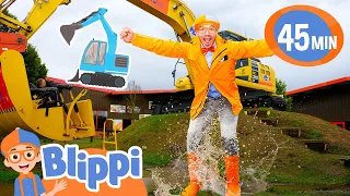 Blippi Plays Outside with Excavators! Learn About Construction Vehicles for Kids