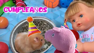 Peppa Pig y el CUMPLEAÑOS DEL HAMSTER en la PISCINA HINCHABLE DE BOLAS | Vídeos Peppa Pig español