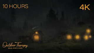 Stormy Night in a Hobbit Hamlet | Foggy Rain & Distant Thunder Ambience | Relax | Study | Sleep