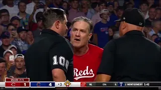 Reds Manager David Bell ejected after arguing pitch calls.