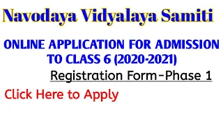 JNV ONLINE APPLICATION FOR ADMISSION TO CLASS 6 (2020-21) Deadline extended