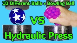 Crushing 10 Different Balls + Bowling Ball with Hydraulic Press