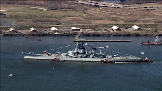 Battleship New Jersey arrives at Paulsboro Marine Terminal; will head next to Philadelphia Navy Yard