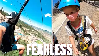 FOUR-YEAR-OLD KID CONQUERS TERRIFYING ZIPLINE OVER OLYMPIC SKI JUMP