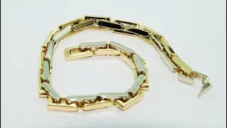 18kt gold bracelet with white and yellow gold links handmade