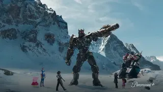 Paramount + advertisement featuring Rise Of The Beasts Scourge & Optimus Prime