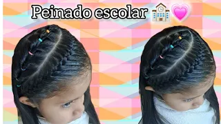 peinado escolar ✅️/ trenza francesa y colitas