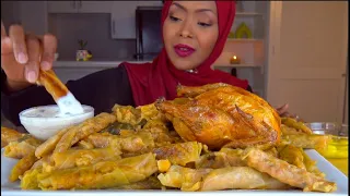 ASMR * STUFFED CABBAGE ROLLS  & CORNISH HEN * اكل محشي الكرنب مع فروجة