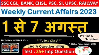 1 - 7 Aug 2023 Weekly Current Affairs | Most Important Current Affairs 2023 | Crack Exam