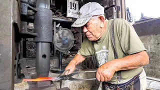 89 year old super old man! Amazing skills in knife making for many years.