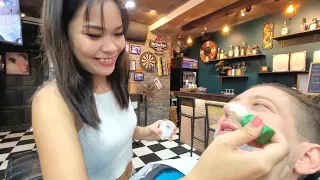 💈LADY BARBER Meily Gets it as CLOSE AS POSSIBLE! Pattaya, Thailand 🇹🇭 (Unintentional ASMR)