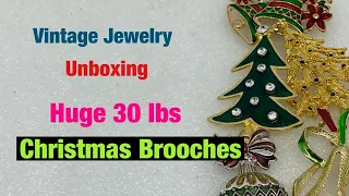 Huge 30 Pound Unboxing - Vintage Christmas Brooch Pins Costume Jewelry 2020