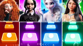 Merida Vs Wednesday Addams Vs Frozen Elsa Vs Pocahontas - Tiles Hop EDM Rush!