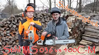 Stihl MS 036 vs Stihl MS 400 C-M | Kantenschliffkette | Schnittvergleich | HBNB-Motorsägen