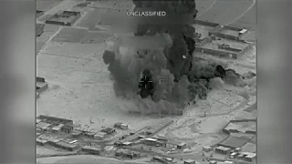 U.S. Navy F/A-18 Super Hornets conduct a strike on Taliban narcotics facilities