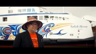 Maynard Johnny Jr. | Thii Hayqwtun sees his stunning art on the Salish Heron for the first time