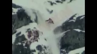 Skier tumbling down series of cliffs