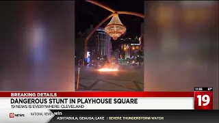 WATCH: Video shows vehicle doing doughnuts around fire under Playhouse Square chandelier