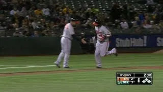 BAL@OAK: Machado crushes a solo homer to left-center