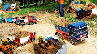 Amazing RC Stuck Construction Nissan 95 Nissan 00 Hino Hyundai Trago huna Dozer Komatsu D65PX power