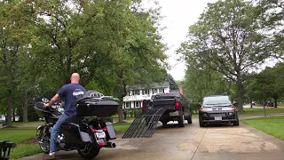 Loading Harley Davidson Road Glide up 12ft Black Widow Ramp