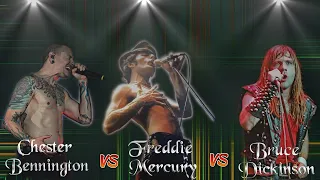 Chester Bennington vs Freddie Mercury vs Bruce Dickinson Vocal Range & Voice Type Low Notes Part 1