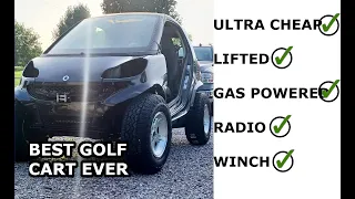 CHEAP Gas Golf Cart | Homemade Lifted SMART Car ForTwo with Jeep wheels