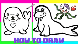 Cute Seal,Walrus,Oktopus Drawing&Coloring,How to Draw a Seal