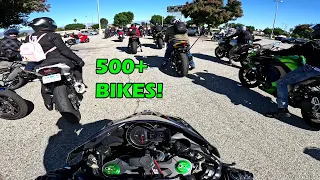 Ninja H2 Goes To Friendsgiving Ride! 500+ BIKES