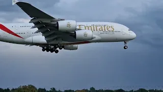 The Emirates Airbus A380 landing and Take-off at Manchester Airport.