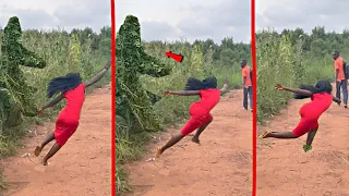 She nearly Twisted her Feet from the SCARE! |Bushman Prank| Scaring People!